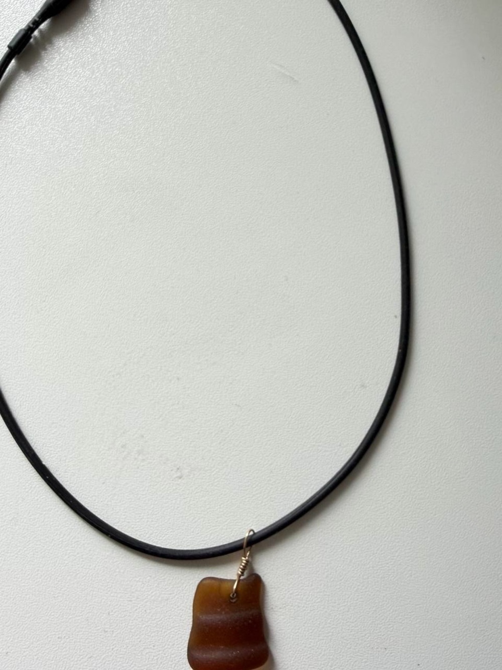 Brown Sea Glass Pendant on Black Cord Necklace